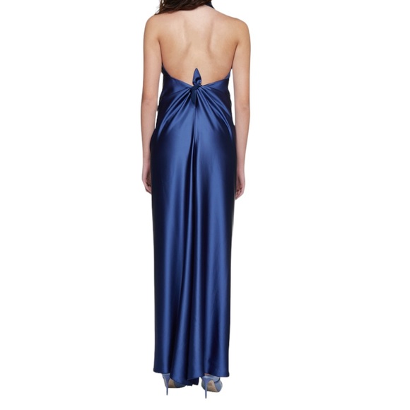 Blanca Vita Satin Blue Halter Maxi Formal Dress - Picture 8 of 8